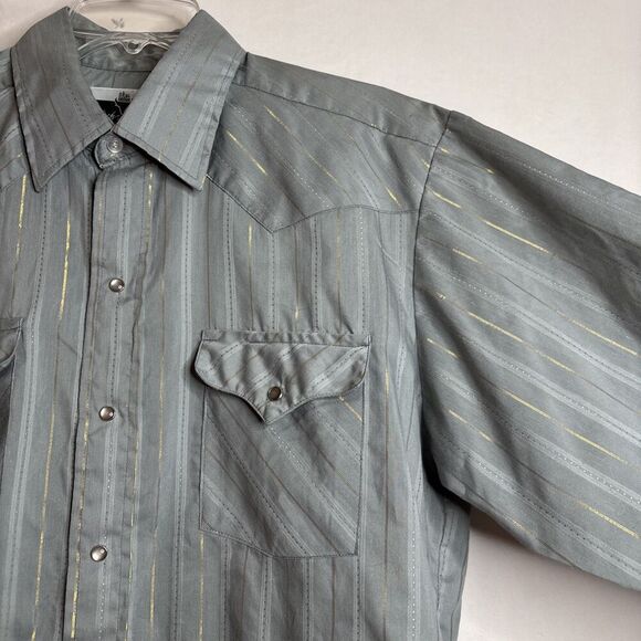 Ranch and Town by Panhandle Slim Western Shirt Stripe Pearl Snap Size 16 1/2 34 - Picture 4 of 12